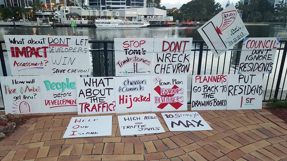 Chevron Island Protest Placards